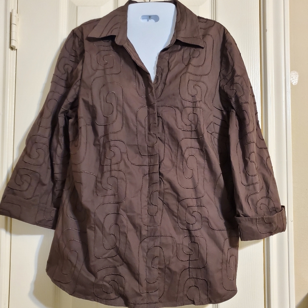 Zoe D brown embellished blouse